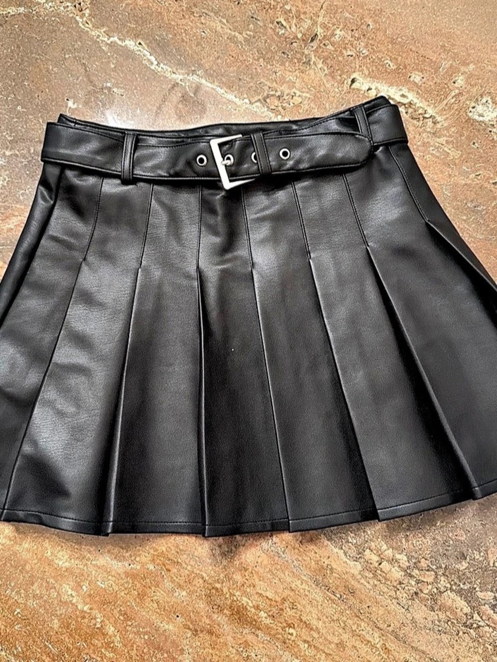 Zara Black Pleated Faux Leather Mini Skirt